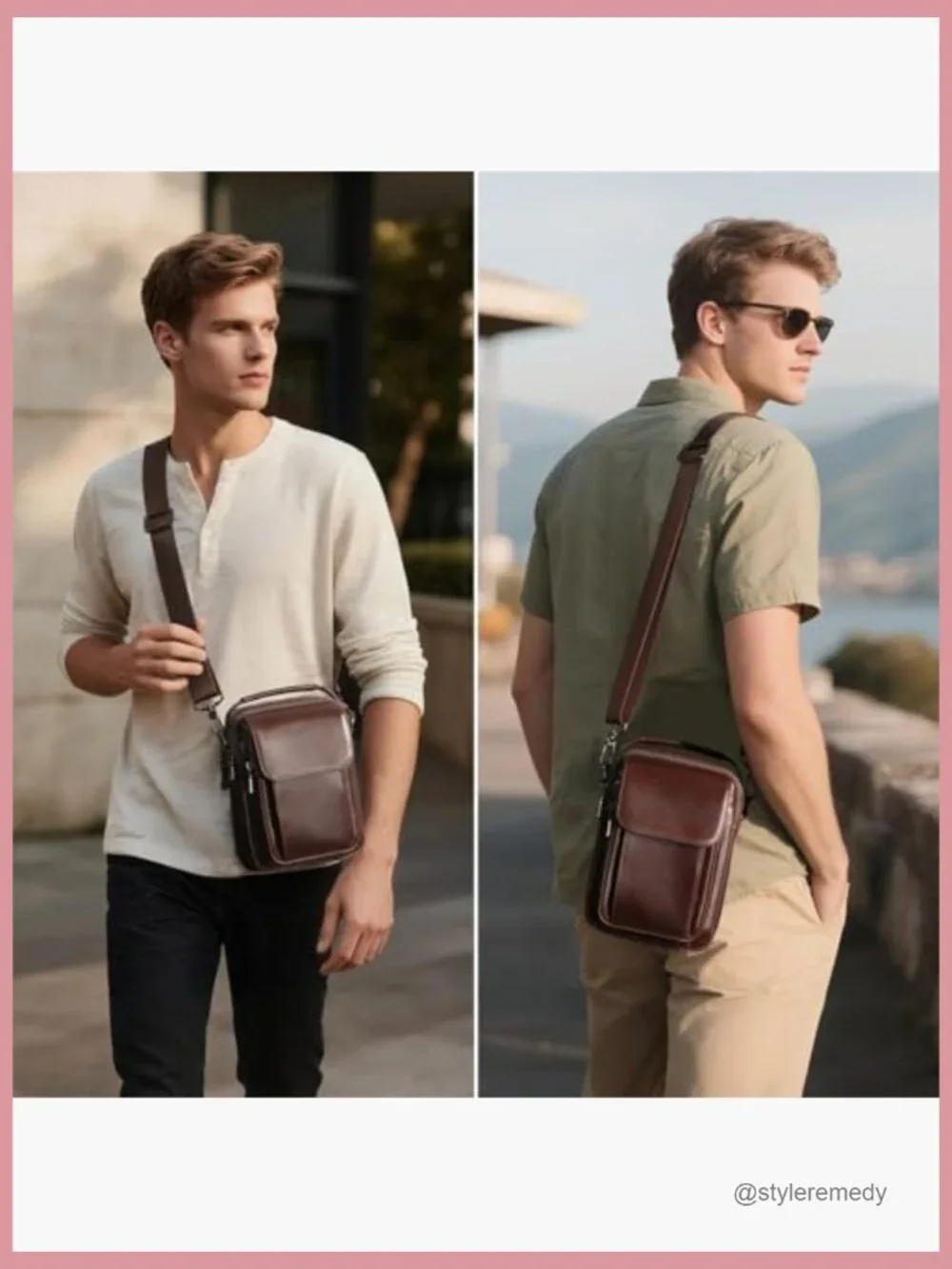Genuine Leather Small Messenger Bag Crossbody Sling Shoulder Travel Daypack